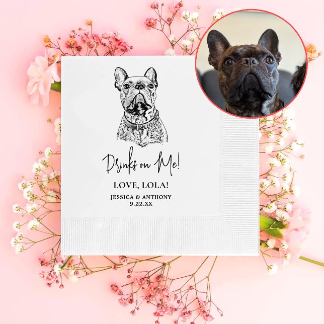 French Bulldog Dog Personalised Drinks on Me Napkin (Creator Uploaded)