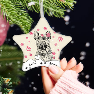 French Bulldog Dog Personalised Hand Drawing Ceramic Tree Decoration