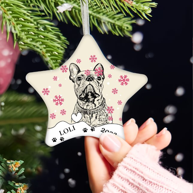 French Bulldog Dog Personalised Hand Drawing Ceramic Tree Decoration (Creator Uploaded)