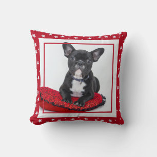 French Bulldog Dog Photo Red Star Christmas Cushion