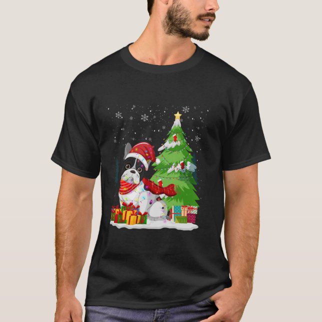 French Bulldog Dog Santa Hat Ugly Christmas Pajama T-Shirt (Front)