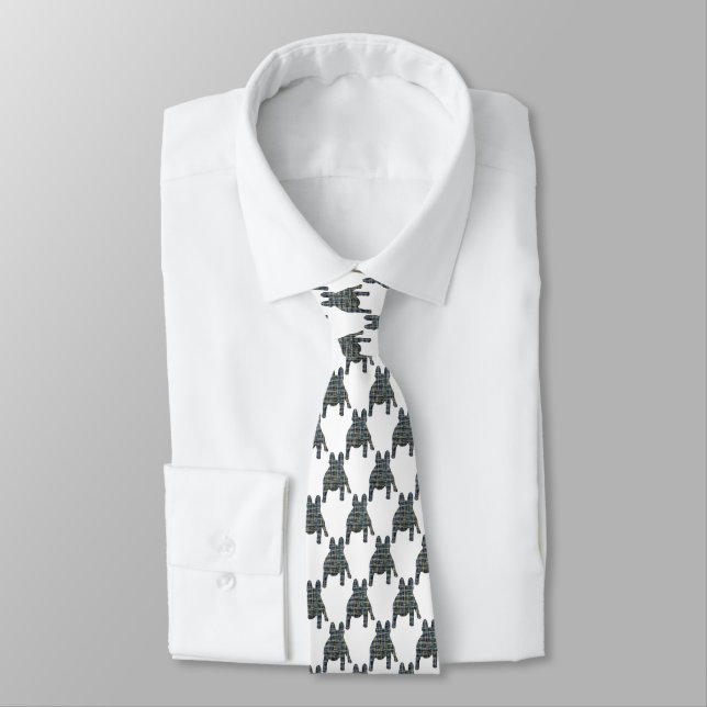 French Bulldog Dog Silhouette Yellow & Blue White Tie (Tied)