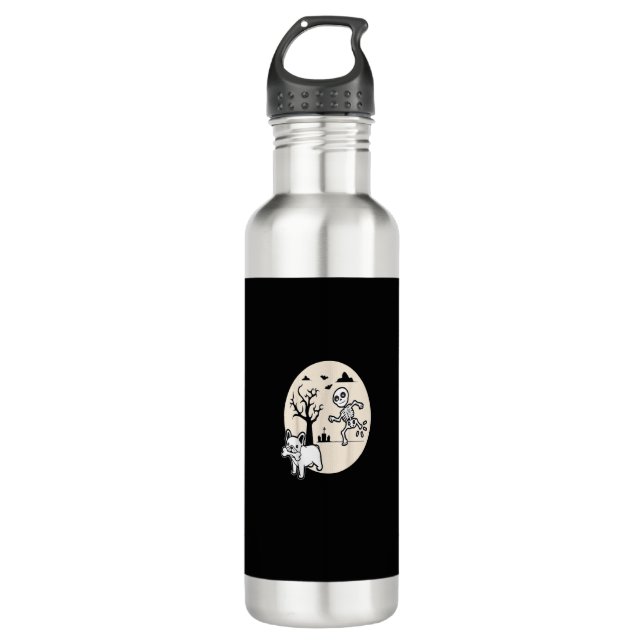French Bulldog Dog Skeleton Bone Halloween Costume 710 Ml Water Bottle (Front)