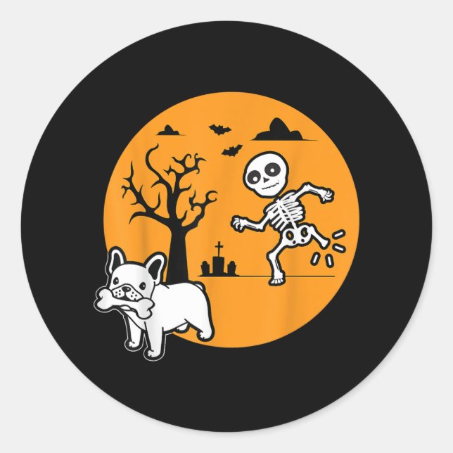 French Bulldog Dog Skeleton Bone Halloween Costume Classic Round Sticker (Front)