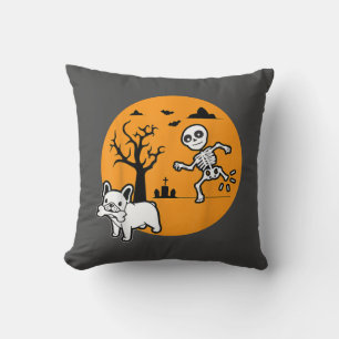 French Bulldog Dog Skeleton Bone Halloween Costume Cushion