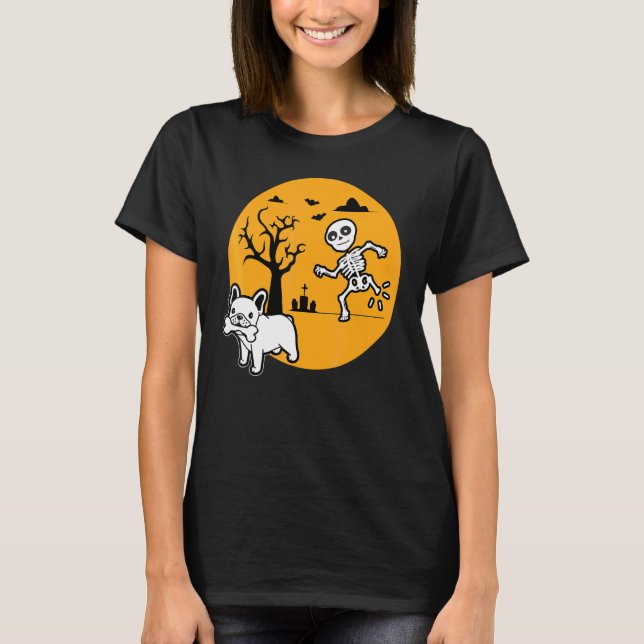 French Bulldog Dog Skeleton Bone Halloween Costume T-Shirt (Front)