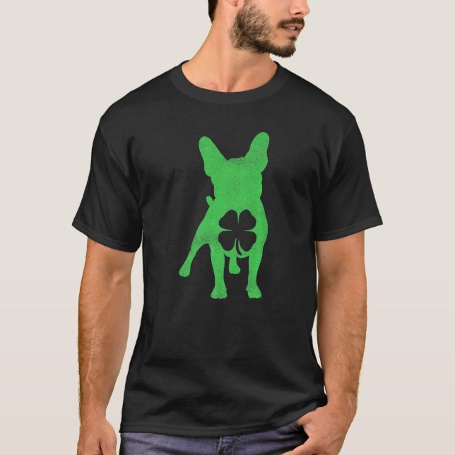 French Bulldog Dog  St Patrick's Day Shamrock Iris T-Shirt (Front)