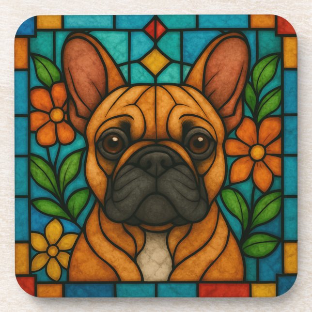 French Bulldog Dog "Stained Glass" Coaster (Front)