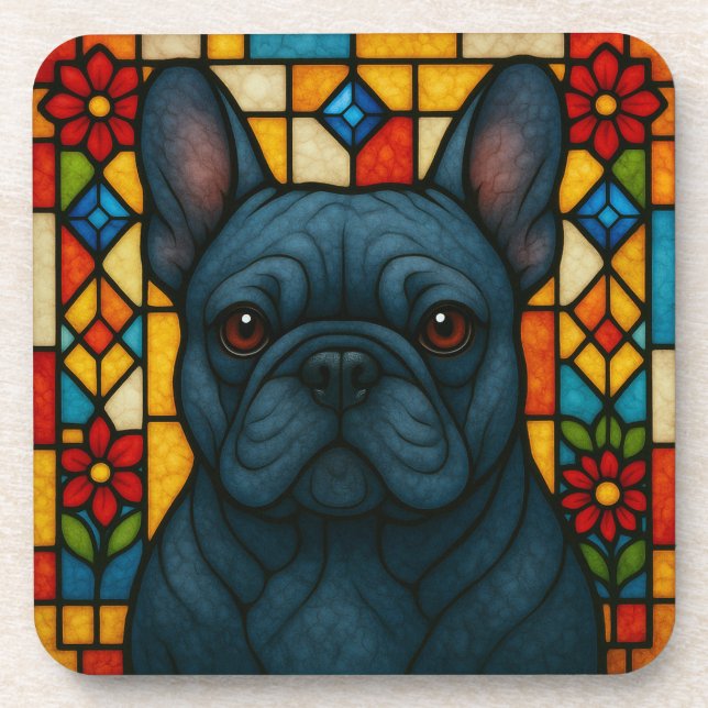 French Bulldog Dog "Stained Glass" Coaster (Front)