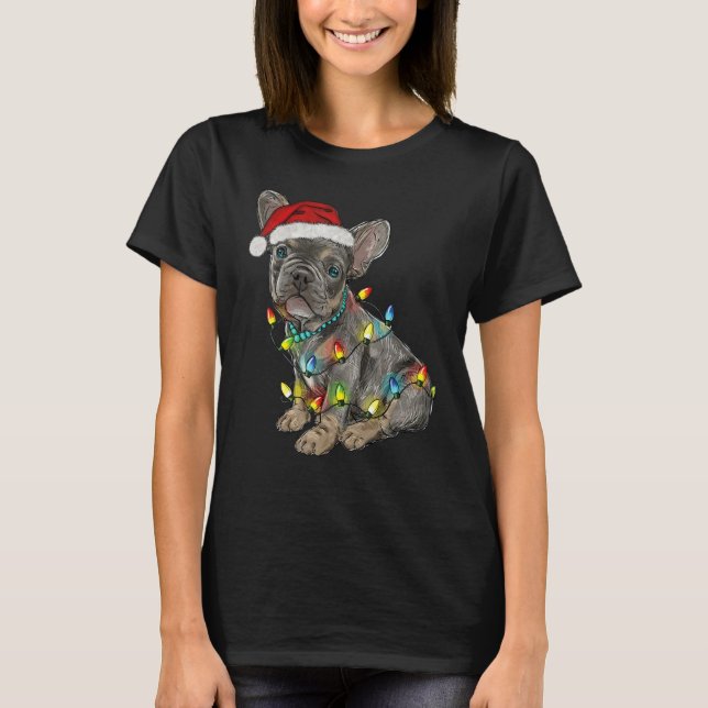 French Bulldog Dog Tree Christmas Lights Xmas Paja T-Shirt (Front)
