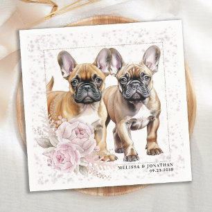 French Bulldog Dog Vintage Pink Floral Wedding Napkin