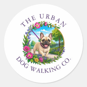French Bulldog Dog Walker Day Care Classic Round Sticker