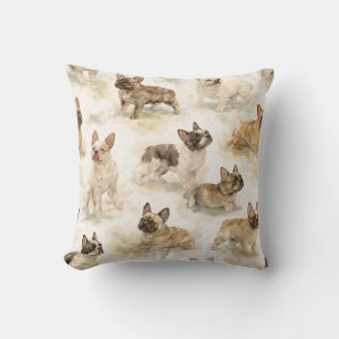 French Bulldog dog watercolor Cushion