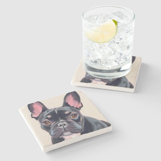 French Bulldog Dog Watercolor Pet Painting Stone Coaster (Side)