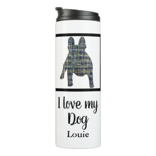 French Bulldog Dog Yellow & Blue Grid Silhouette Thermal Tumbler