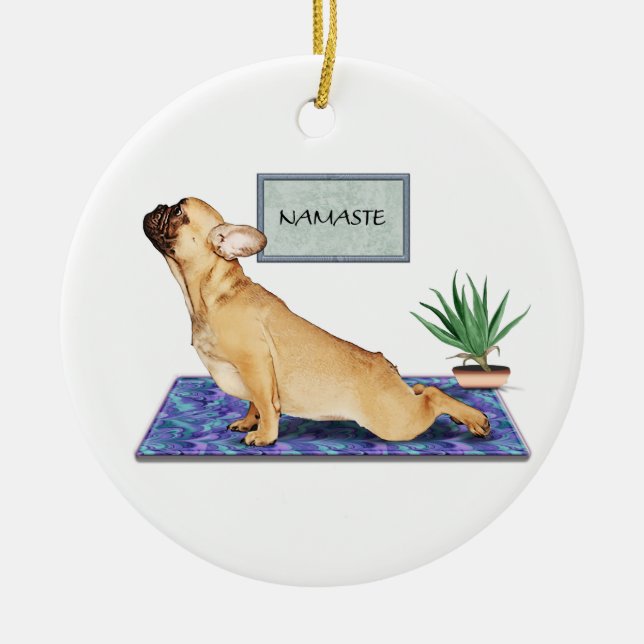 French Bulldog Doing Upward Dog Yoga Pose Ceramic Tree Decoration (Front)