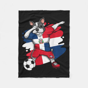 French Bulldog Dominican Republic Soccer Fans Foot Fleece Blanket