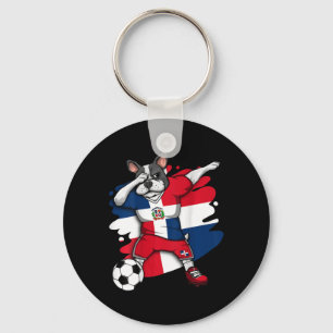 French Bulldog Dominican Republic Soccer Fans Foot Key Ring