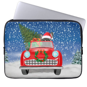 French Bulldog Driving Car In Snow Christmas Laptop Sleeve