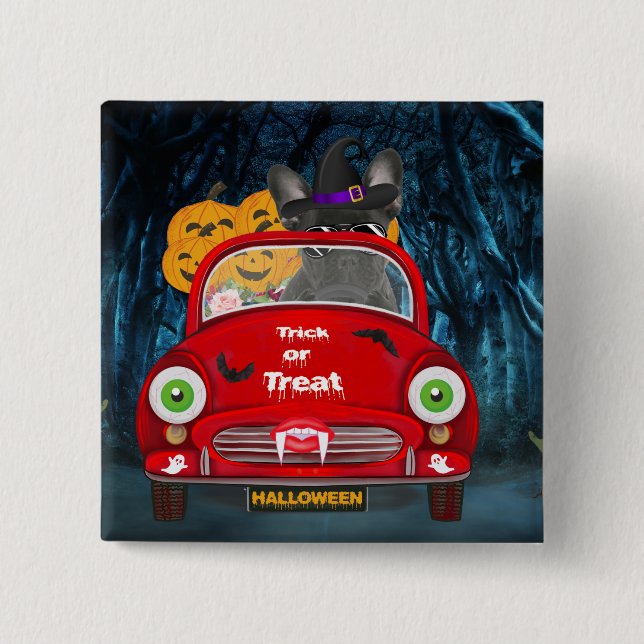 French Bulldog Driving Car Scary Halloween 15 Cm Square Badge (Front)
