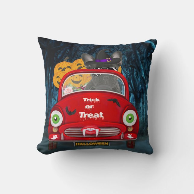 French Bulldog Driving Car Scary Halloween  Cushion (Front)