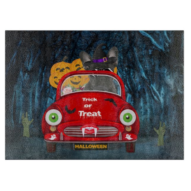 French Bulldog Driving Car Scary Halloween Cutting Board (Front)