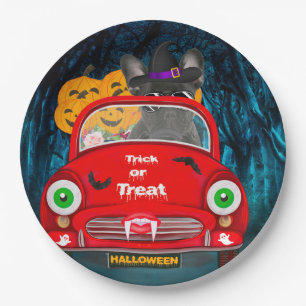 French Bulldog Driving Car Scary Halloween Paper Plate
