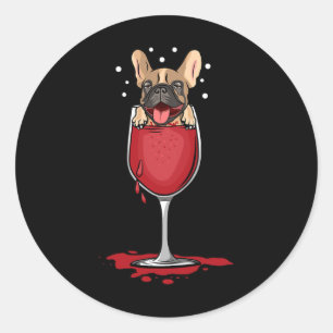 French Bulldog Drunk In Red Wine  Classic Round Sticker