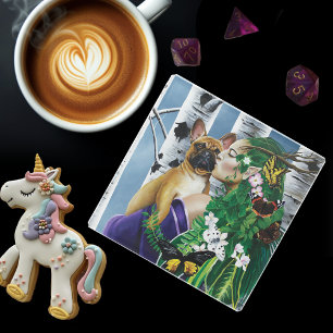 French Bulldog Dryad Fantasy Glass Coaster