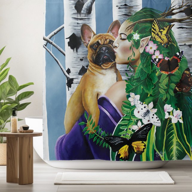 French Bulldog Dryad Fantasy Shower Curtain (Creator Uploaded)