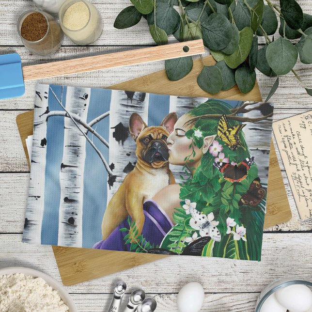 French Bulldog Dryad Fantasy Tea Towel (Creator Uploaded)