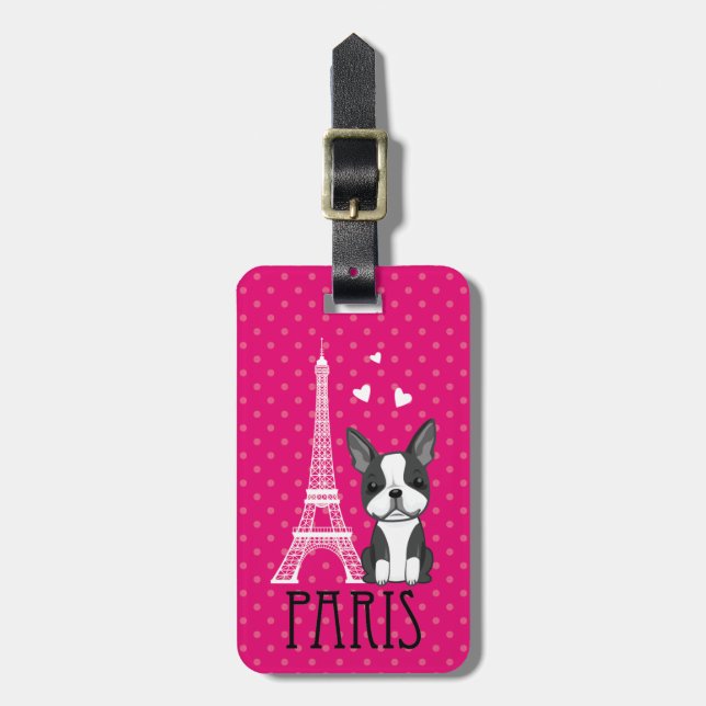 French Bulldog Eiffel Tower Paris Luggage Tag (Front Vertical)