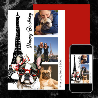 French Bulldog Eiffel Tower Photo Paris Birthday Card