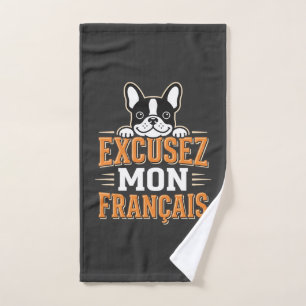 French Bulldog Excusez Mon Franais Design Hand Towel