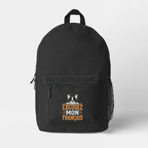 French Bulldog Excusez Mon Franais Design Printed Backpack
