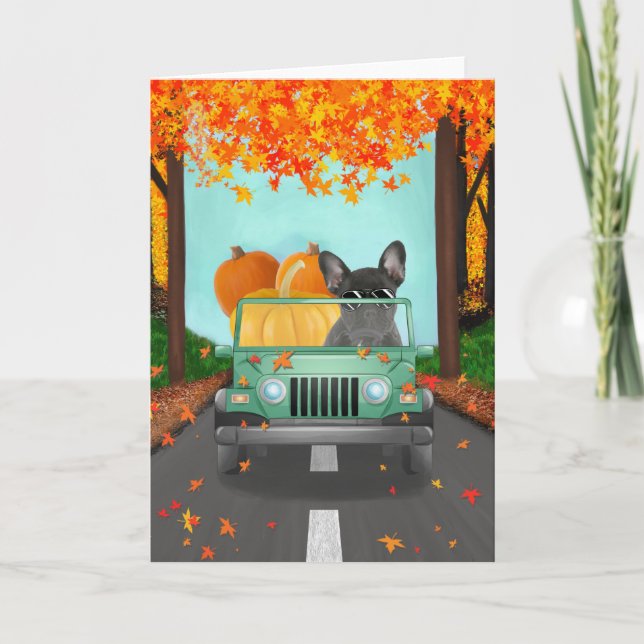 French Bulldog Fall Pumpkin Card (Front)