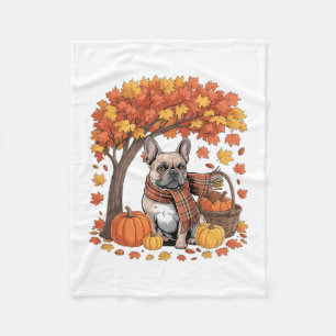 French Bulldog Fall Scarf Pumpkin Autumn Leaves Th Fleece Blanket