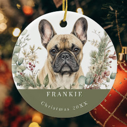 French Bulldog Fawn Dog Breed Watercolor Christmas Ceramic Tree Decoration