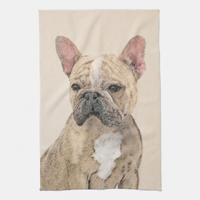 French Bulldog (Fawn Pied) Painting - Dog Art Tea Towel (Vertical)