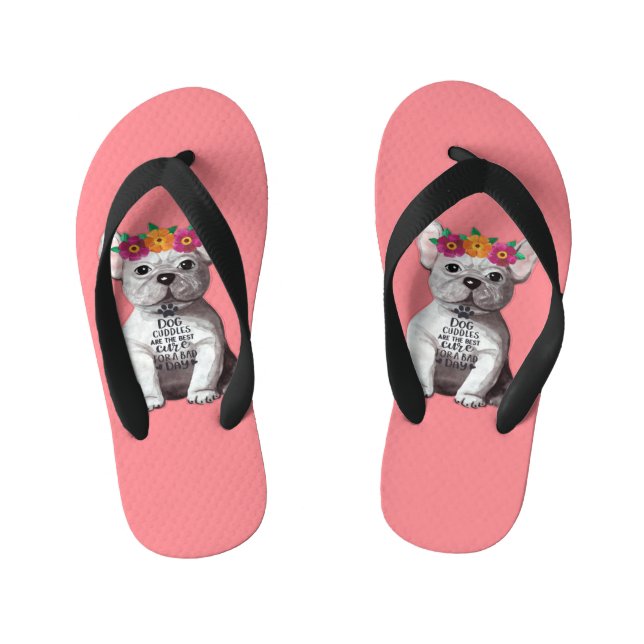 French Bulldog Flip Flops in Pink for Kids (Footbed)