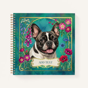 French Bulldog Floral Botanical Teal Notebook