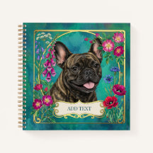 French Bulldog Floral Botanical Teal Notebook