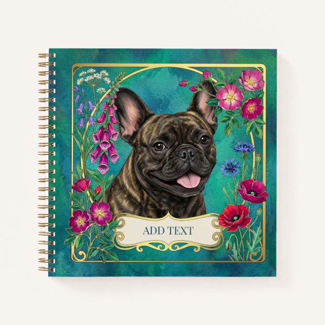 French Bulldog Floral Botanical Teal Notebook (Front)