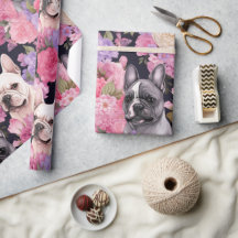 French Bulldog Floral Butterfly Wrapping Paper