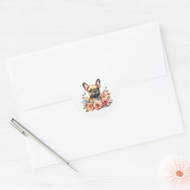 French Bulldog Floral Classic Round Sticker (Envelope)