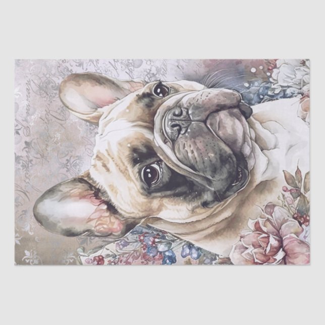 French Bulldog Floral Dog Tissue Paper (Front)