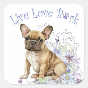 French Bulldog Floral Square Sticker