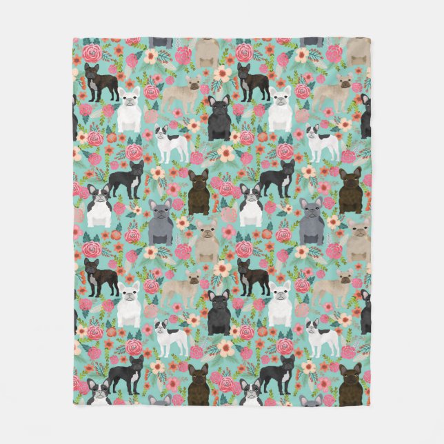 French Bulldog Florals Fleece Blanket (Front)
