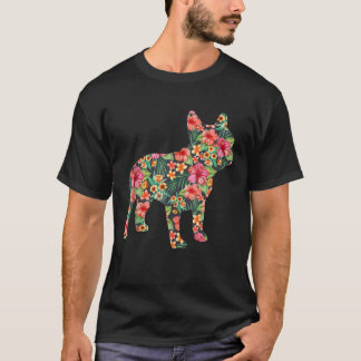 French Bulldog Flower Funny Dog Silhouette Floral  T-Shirt