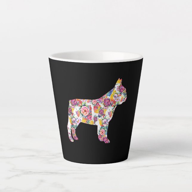 french bulldog flower pattern| colourful dog gift latte mug (Front)